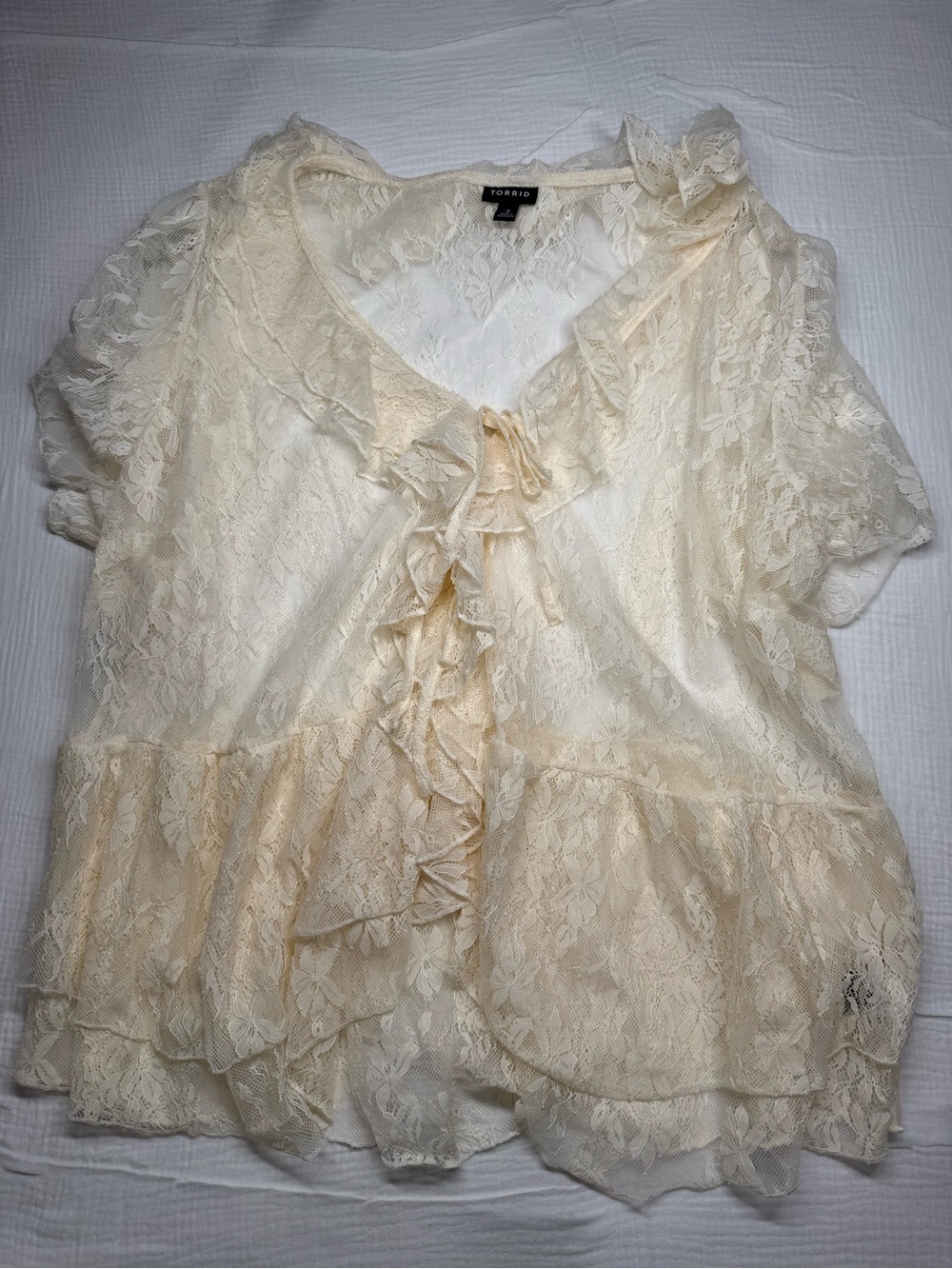 torrid Cream Lace Ruffle Tie-Front Peplum Blouse